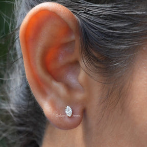In ear front view of marquise cut lab grown earrings