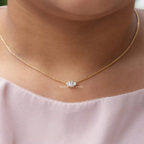 In neck front view of lab-grown diamond marquise solitaire pendant