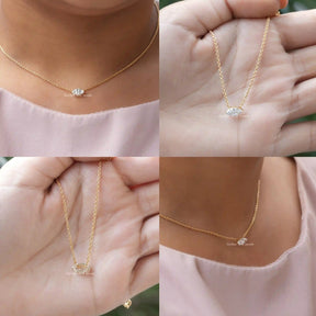 Front Back Side And Detailed View Of of marquise cut lab grown diamond pendant