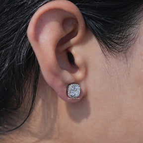 View of Old Mine Cushion Cut Halo Earrings In Women's Ear's