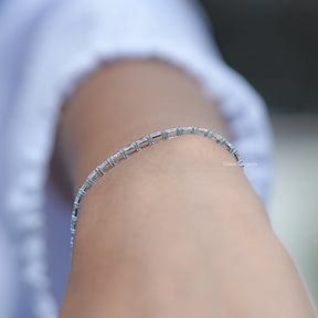 Radiant Cut Diamond Tennis Steel Bracelet in Unique Pattern 

