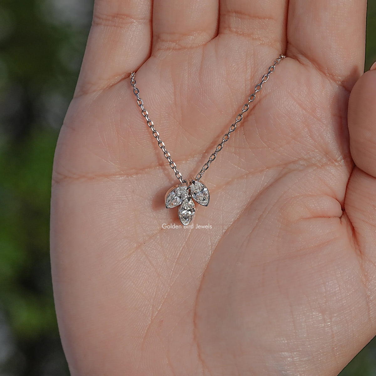 Marquise Cut Lab Diamond Three Stone Pendant
