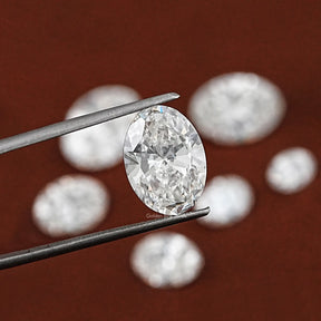 Twijer holding On the Lab Grown Oval Cut Loose Diamond