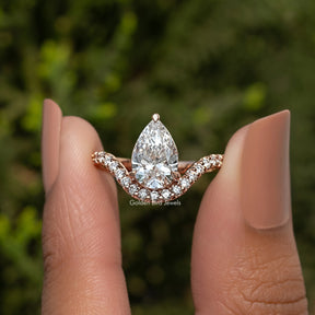 Lab Grown Pear Cut Curved Accent Engagement Ring