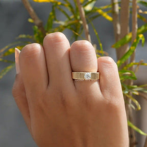 Detailed View Of Round Cut Solitaire Engagement Ring In Yellow Gold
