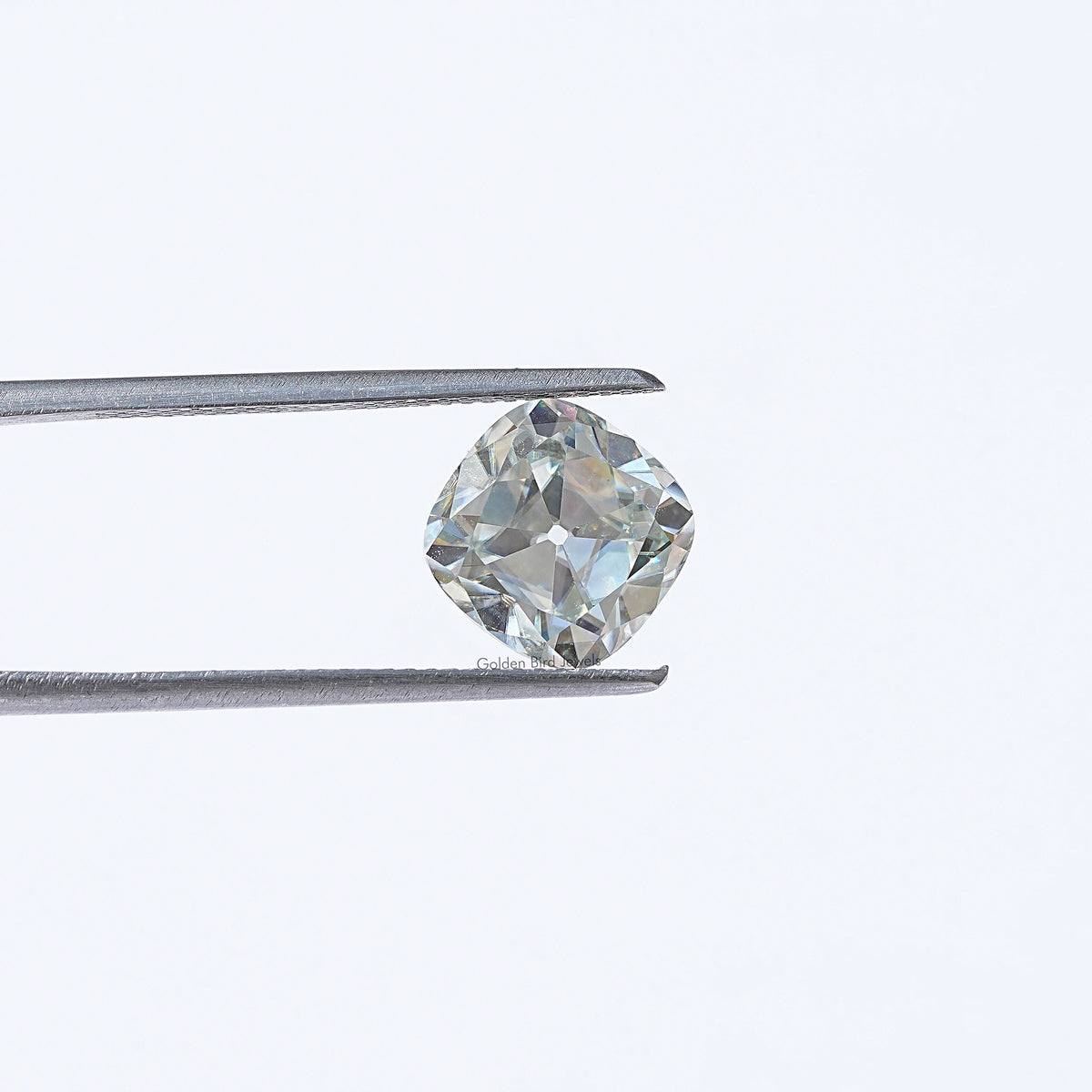 View Of Light Blue Old Mine Cushion Cut Loose Moissanite