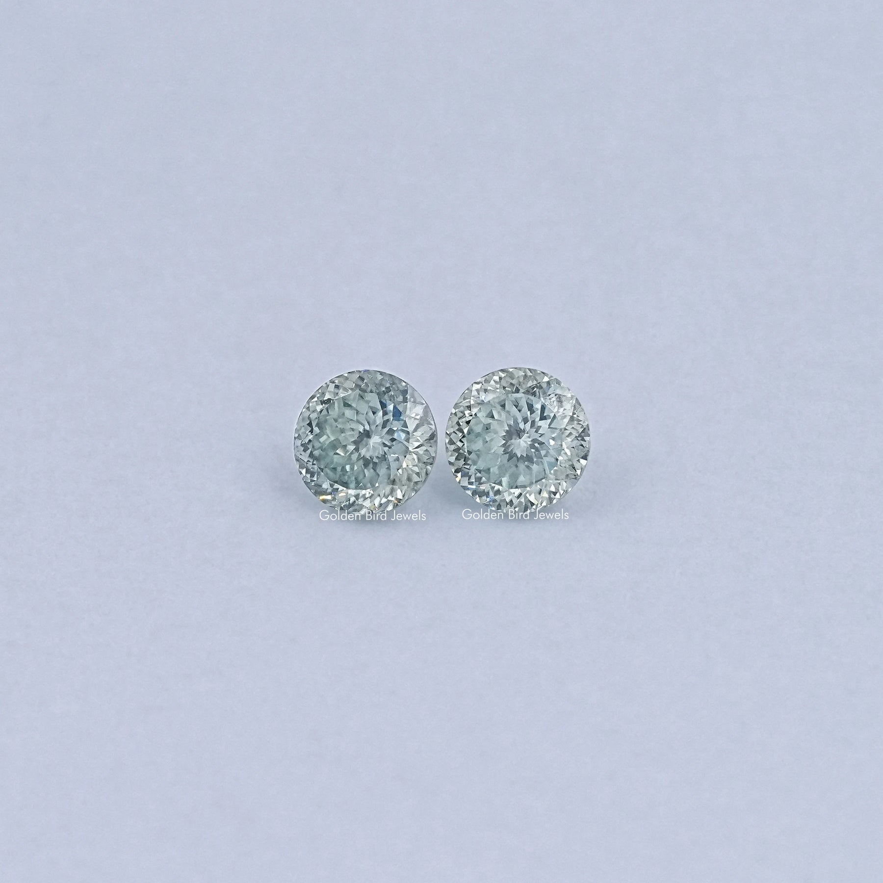Blue Green Portuguese Cut Round Loose Moissanite Pair