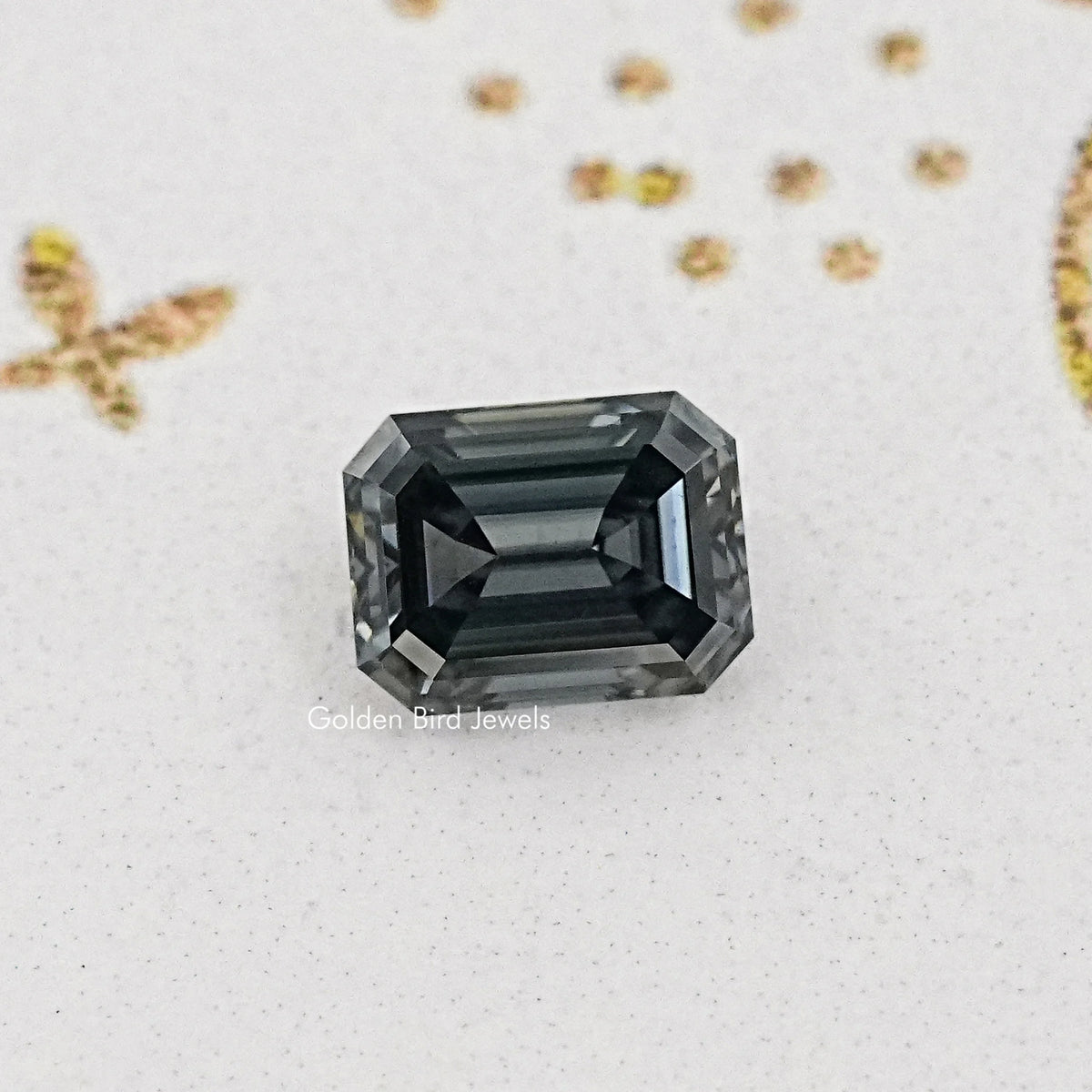Front View Of Gray Emerald Cut Loose Moissanite stone