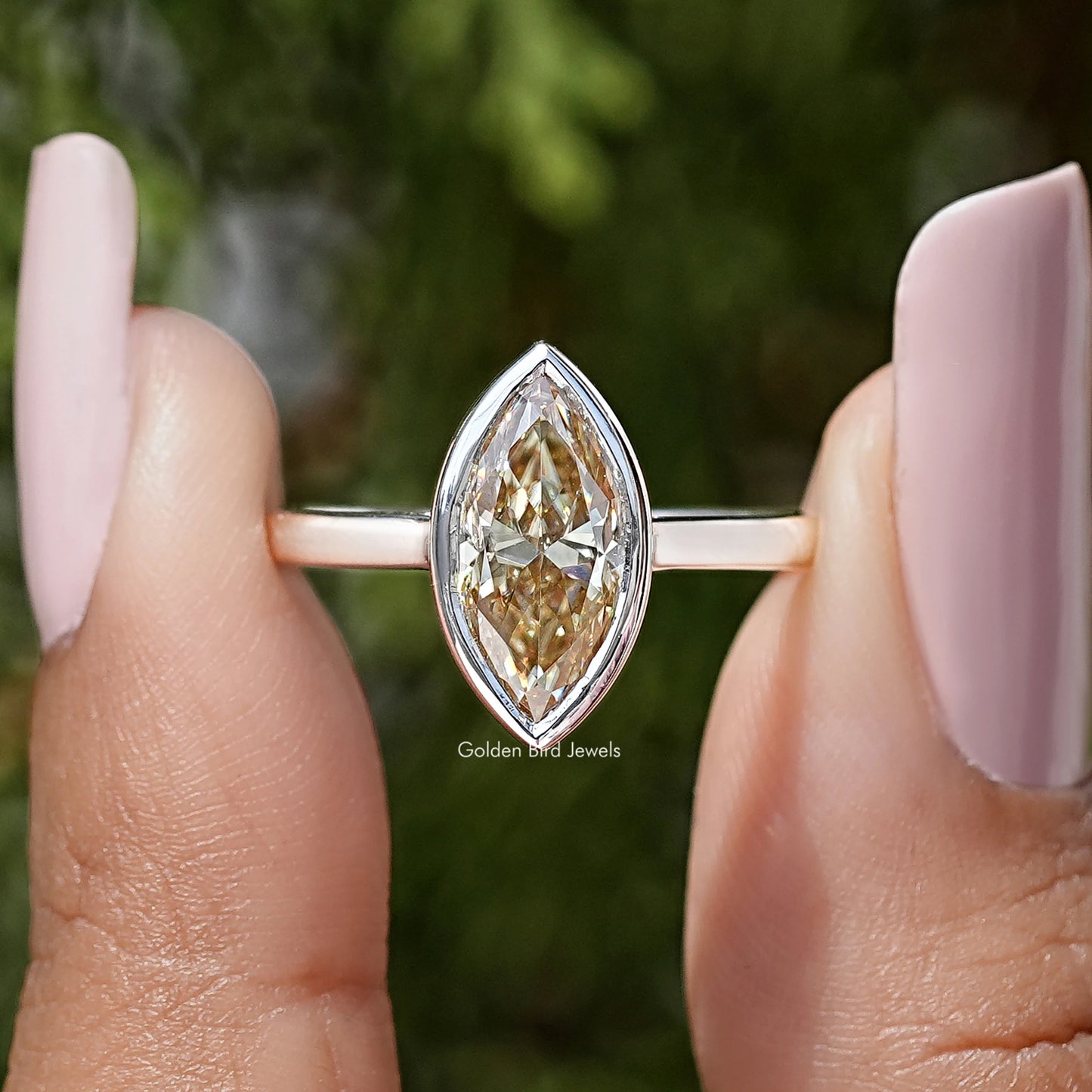 Marquise Bezel Set Diamond Moissanite Ring