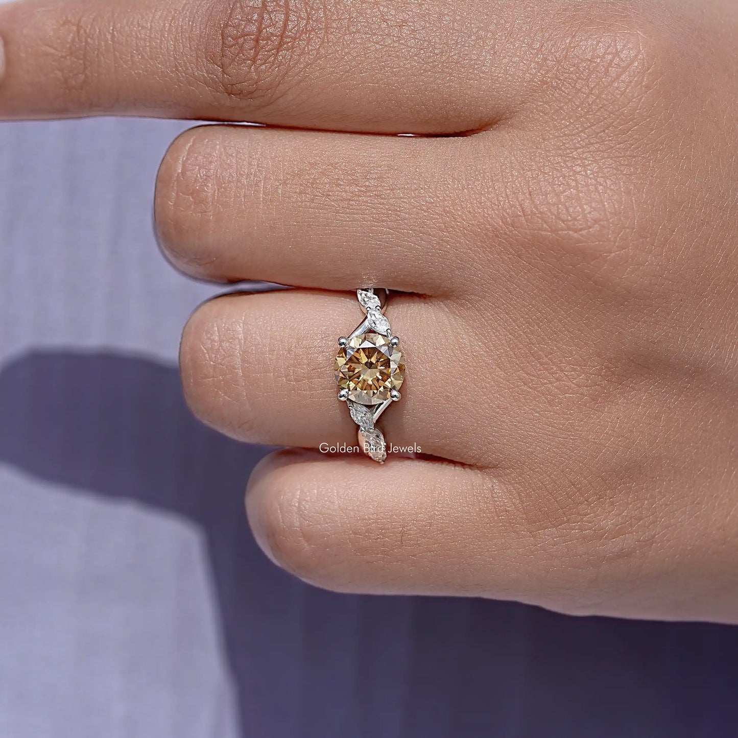 Yellow Round Cut Gemstone Moissanite Floral Wedding Ring