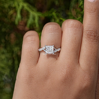 Colorless Square Cut Moissanite Floral Promise Ring