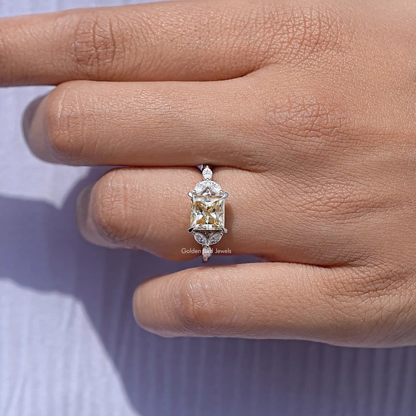 Princess Cut Moissanite Gemstone Engagement Ring