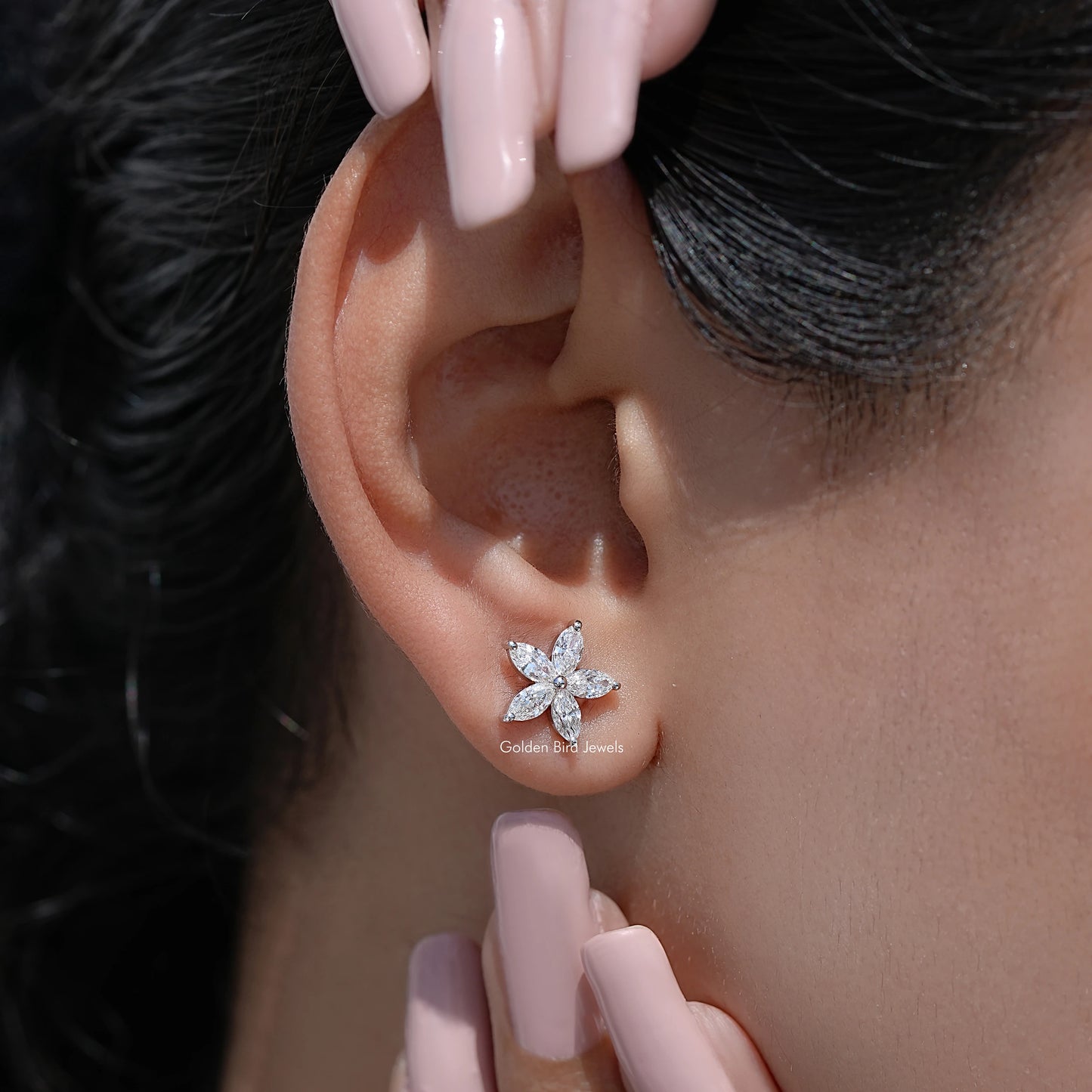 Marquise Cut Lab Grown Diamond Floral Shape Stud Earrings