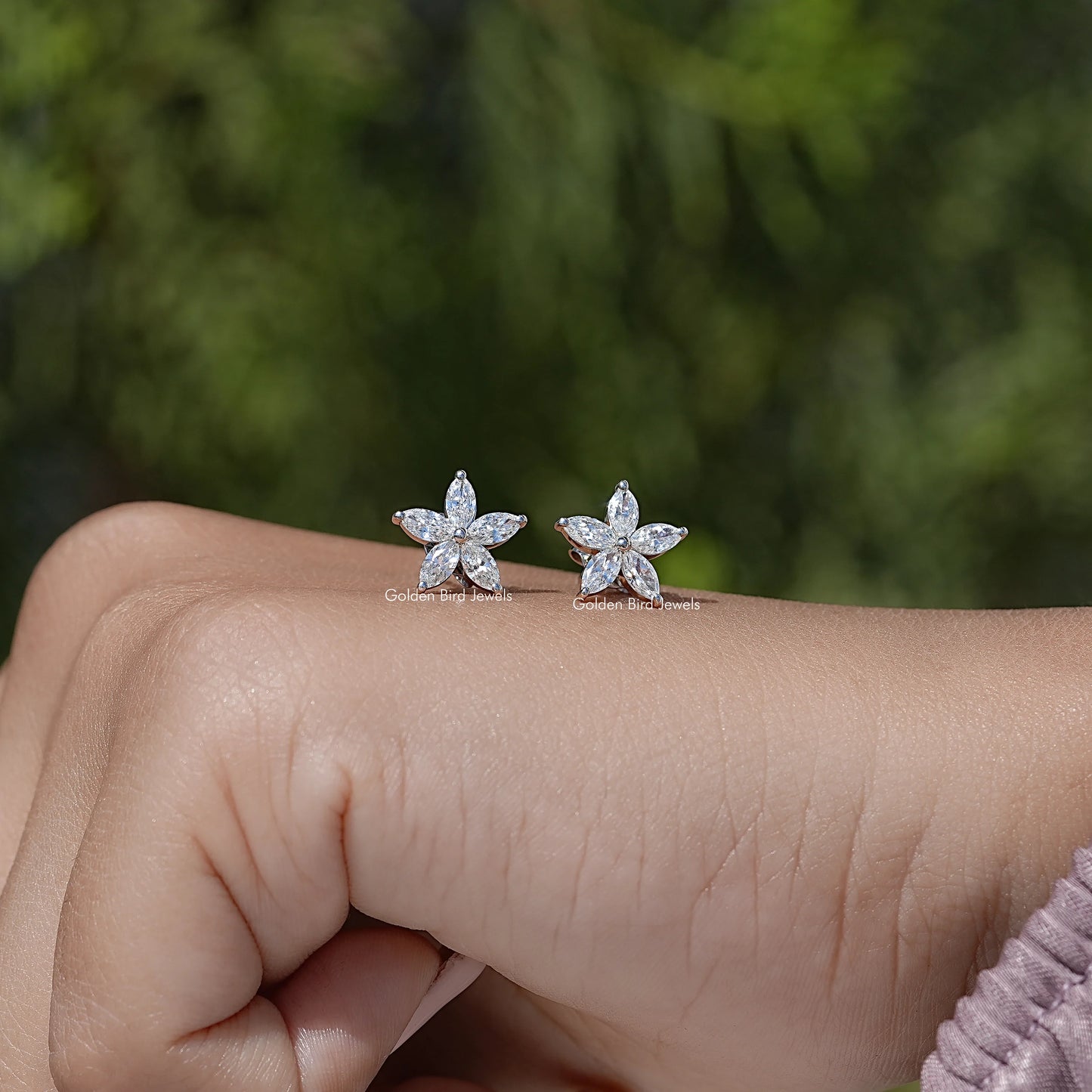 Marquise Cut Lab Grown Diamond Floral Shape Stud Earrings