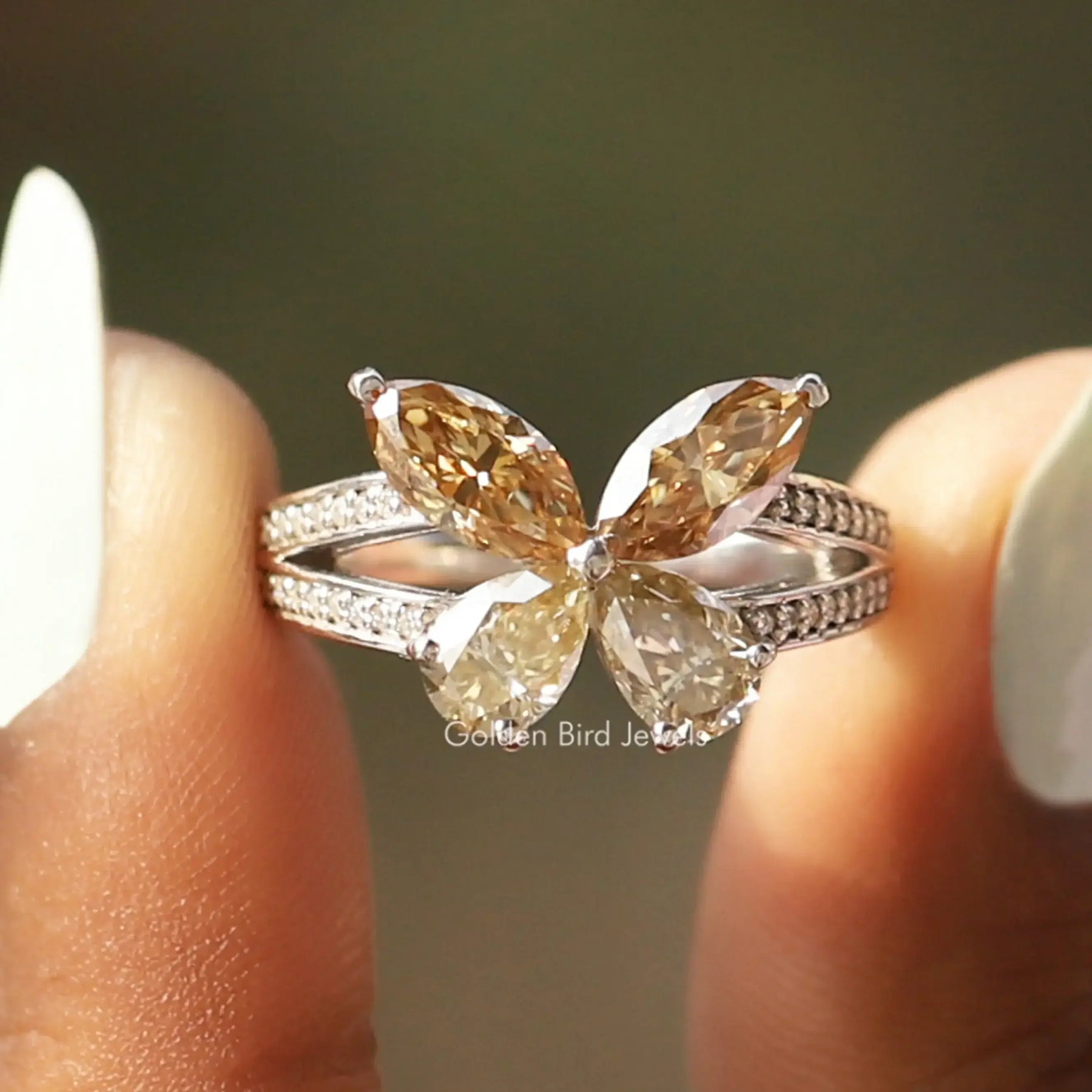 Marquise Cut Moissanite Butterfly Engagement Ring
