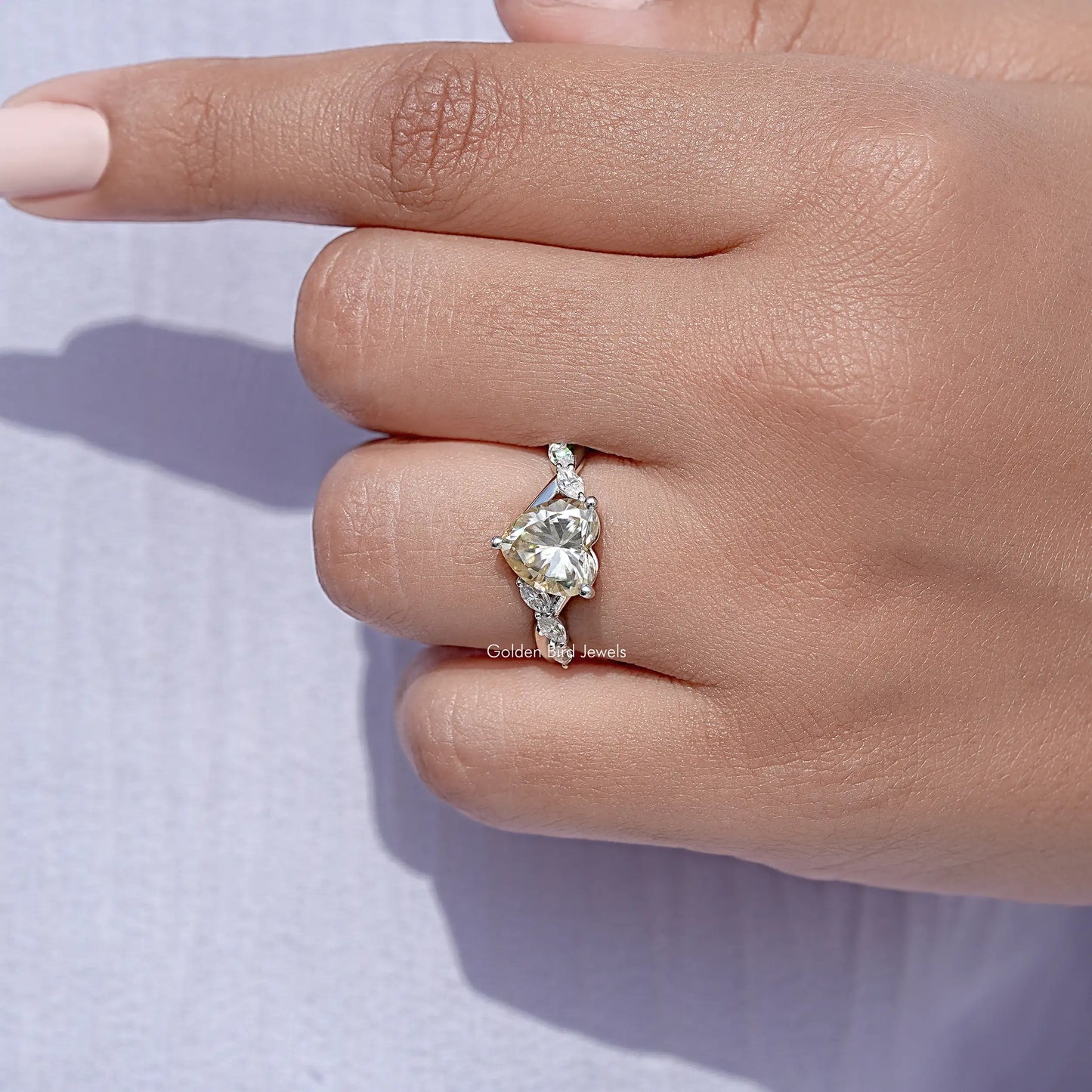 Heart & Marquise Moissanite Diamond Floral Wedding Ring