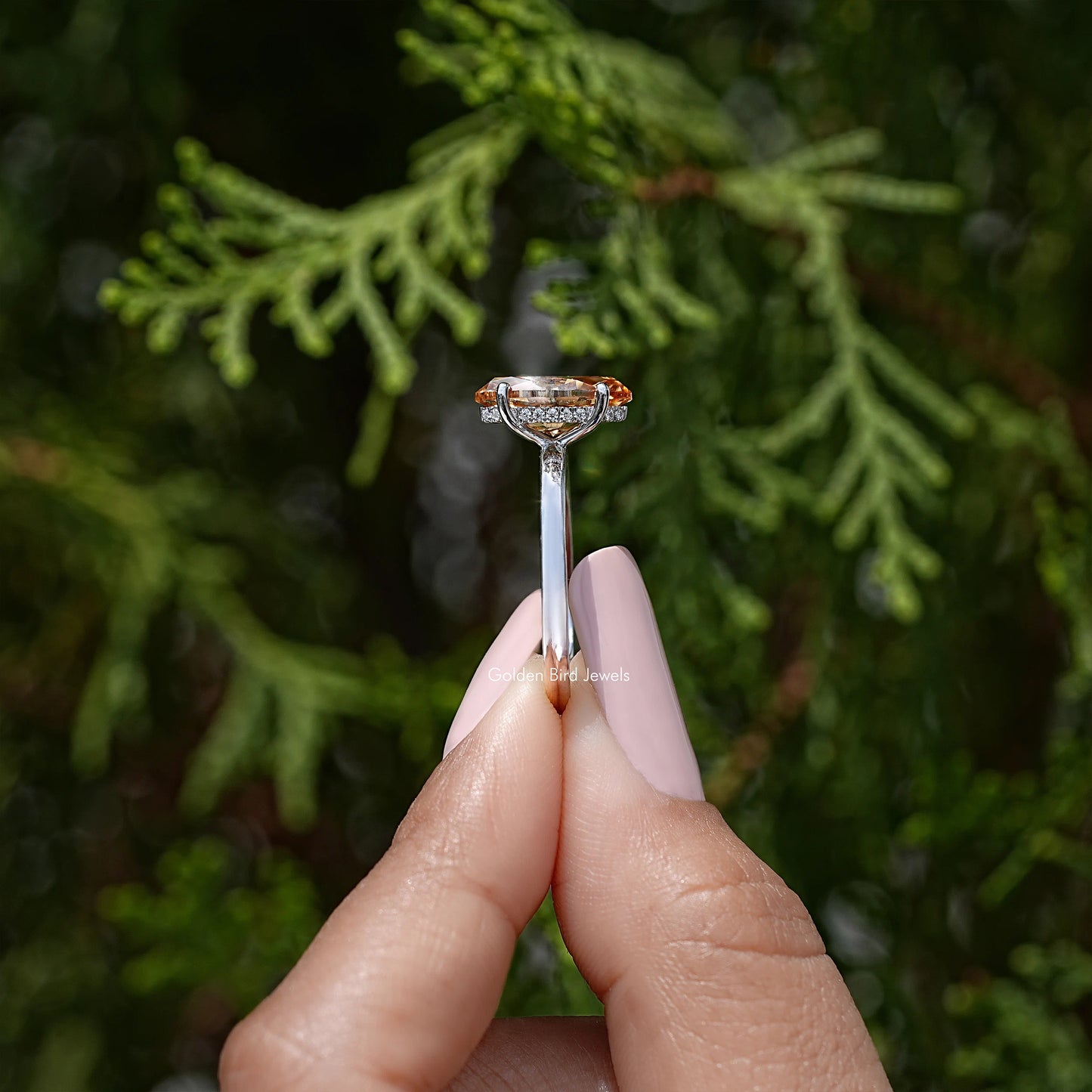 Marquise Cut Moissanite Gemstone Hidden Halo Solitaire Ring