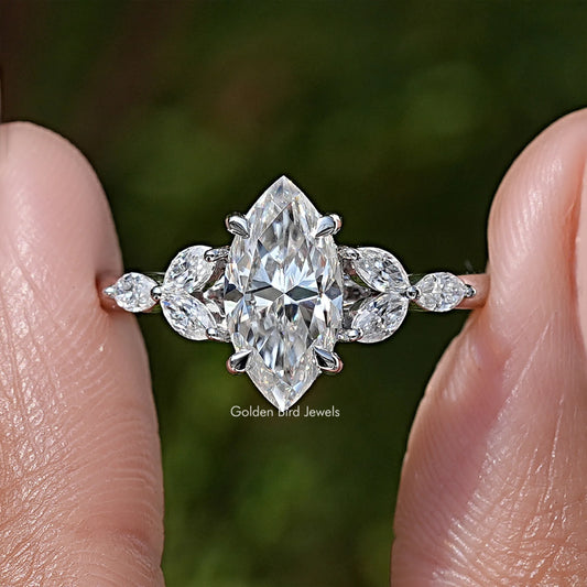 Marquise Cut Moissanite Diamond Leaves Ring