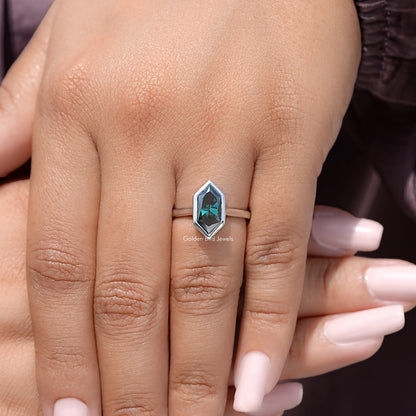 Green Dutch Marquise Cut Moissanite Diamond Bezel Set Ring