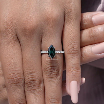 Green Marquise Moissanite Gemstone Solitaire Accent Ring