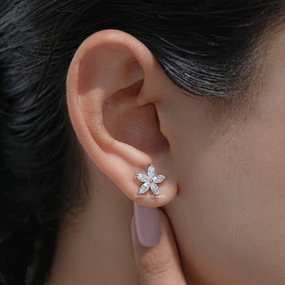 Marquise Cut Lab Grown Diamond Floral Shape Stud Earrings