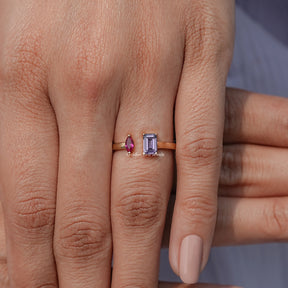 Marquise And Emerald Gemstone Open Cuff Ring