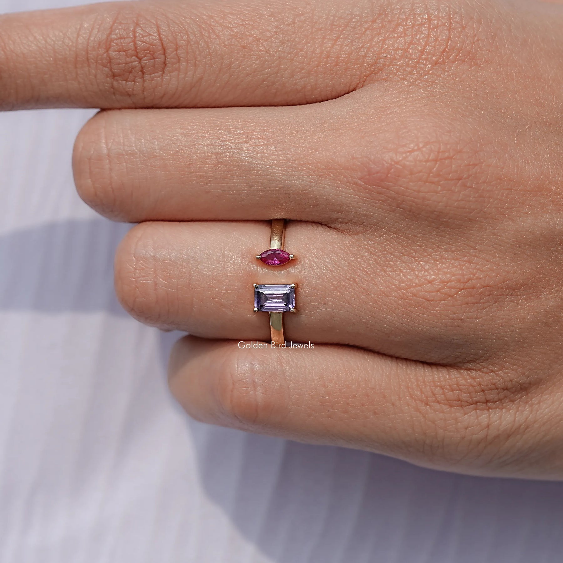 Marquise And Emerald Gemstone Open Cuff Ring