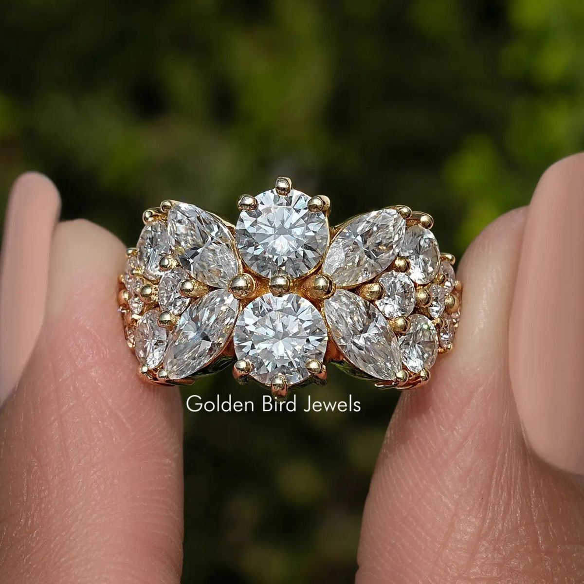 Marquise And Round Cut Moissanite Vintage Ring