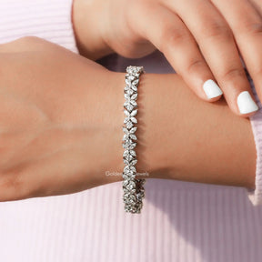 Close-Up View of Round Cut Lab Diamond Marquise Bracelet In White gold 