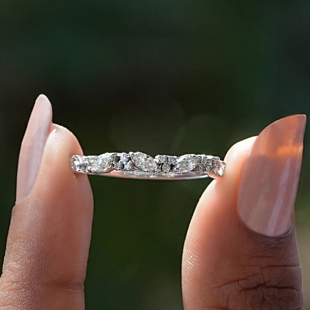 Marquise And Round Lab Diamond Half Eternity Band