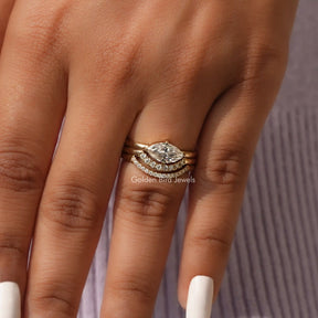 View of Marquise Cut Bridal Ring Set Ring In Finger