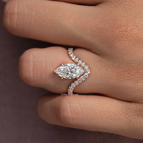 Marquise Cut Lab Grown Curved Accent  Ring