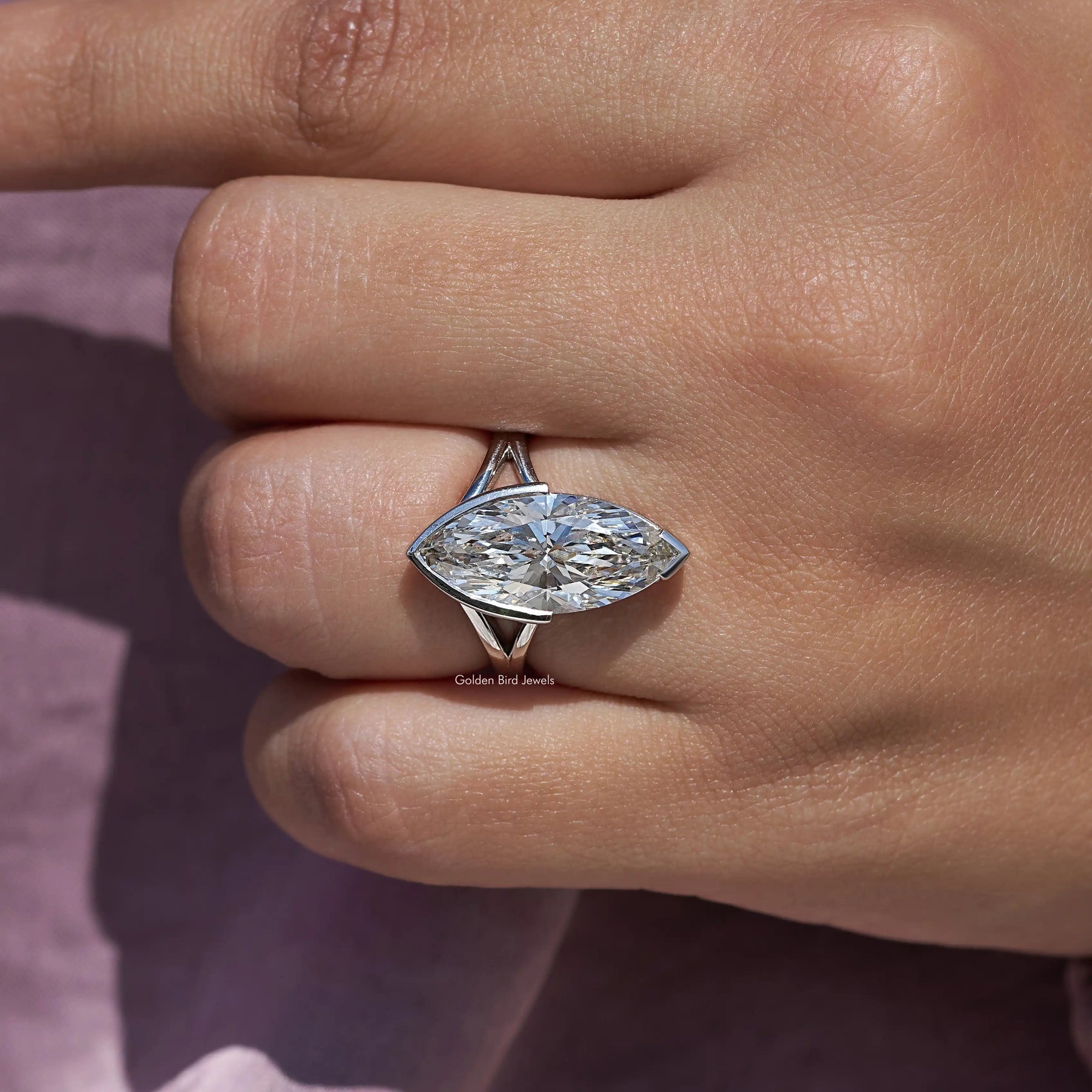 Marquise Cut Lab Diamond Split Shank Ring