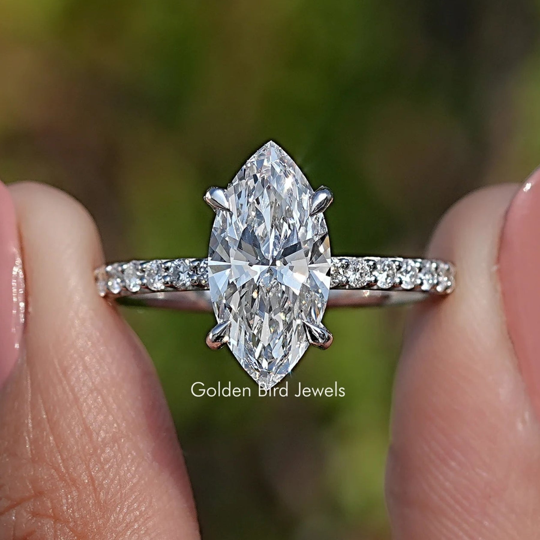 Marquise Cut Lab Diamond Accent Ring