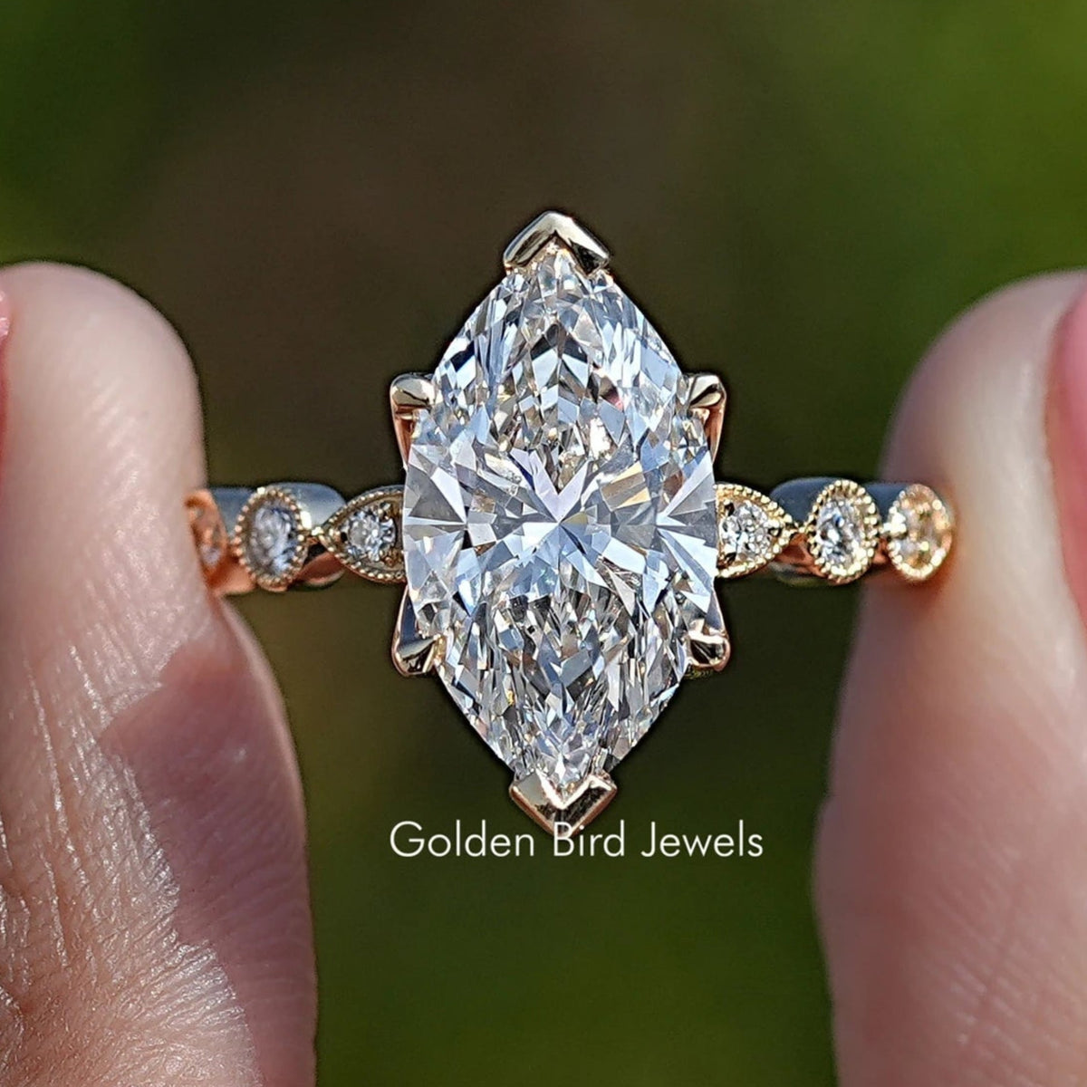 Marquise Cut Lab Diamond Accent Set Bridal Ring