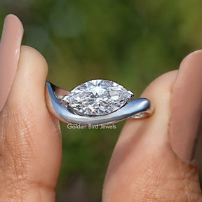 Marquise Cut Lab Diamond Curved Solitaire Ring