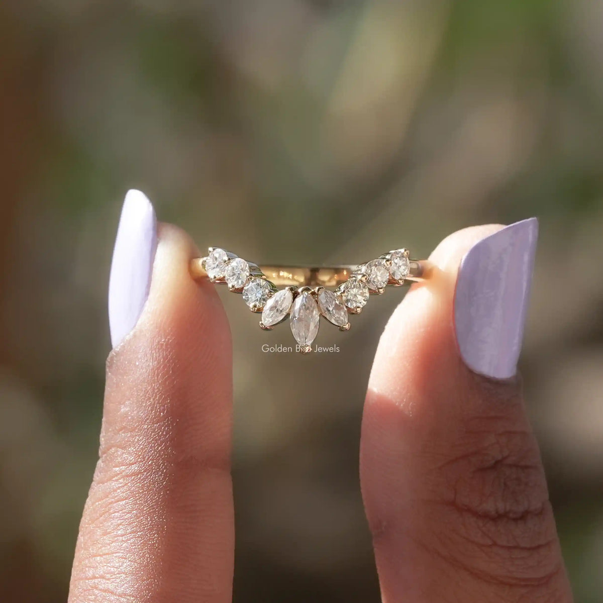 Marquise Cut Lab Diamond Curved Stacking Band