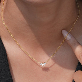Neck's View of Diamond Flower Petal Pendant In Wear's of Women's 