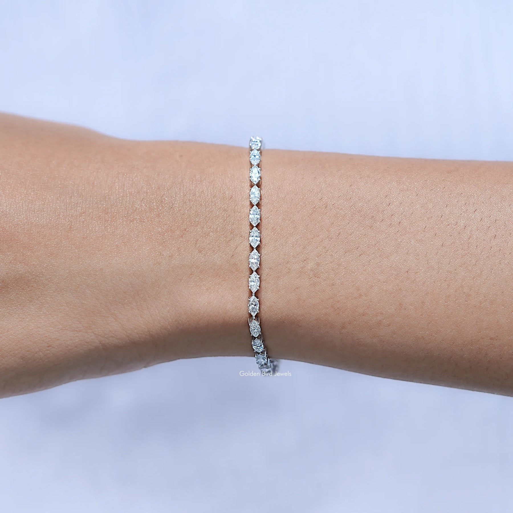 Side View Of Marquise Cut Lab Tennis Bracelet
