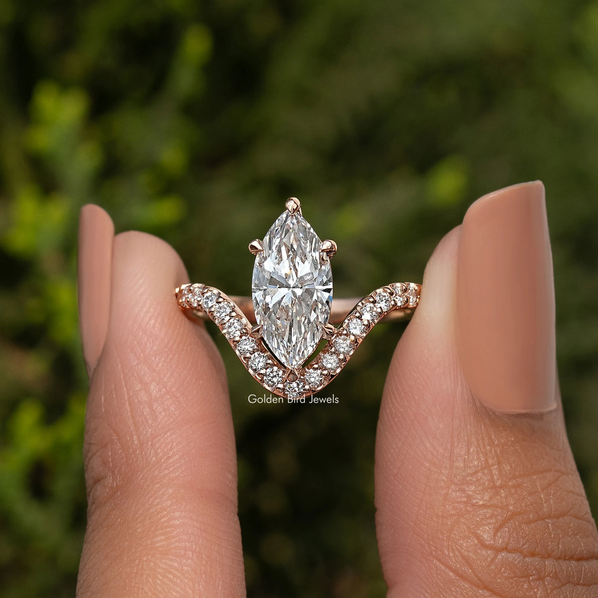 Marquise Cut Lab Grown Curved Accent  Ring