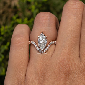 Marquise Cut Lab Grown Curved Accent  Ring