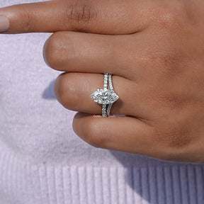 Detailed view of Marquise Cut Lab Diamond Bridal Ring Set