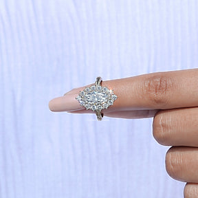 In finger front View of Marquise Cut Lab Grown Diamond Ring In Yellow Gold