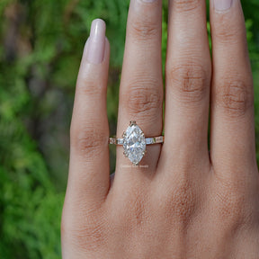 View of Marquise And Baguette Cut Moissanite Solitaire Accent Ring 