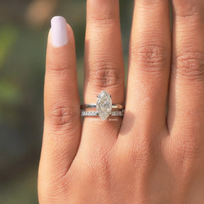 View of Marquise Cut Moissanite Halo Wedding Ring In Finger