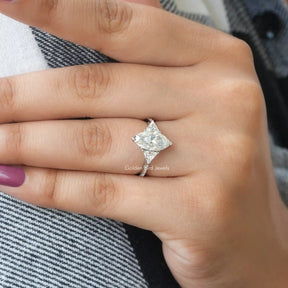 Moissanite Marquise And Triangle Cut Hidden Halo Ring In White Gold