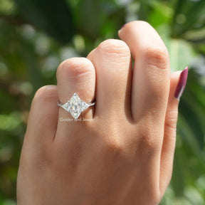 Front View of Moissanite Marquise Cut Hidden Halo Ring In White Gold
