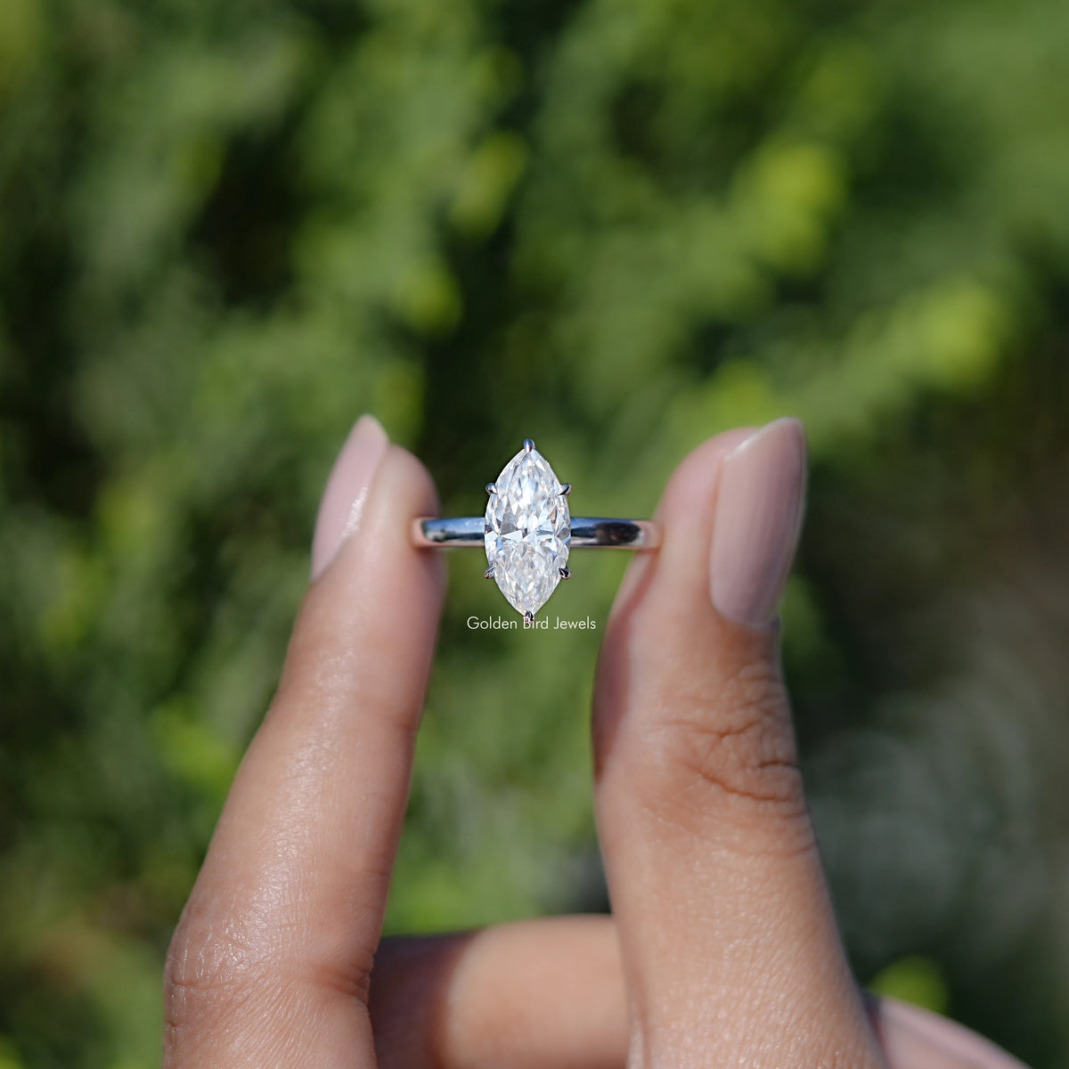 Marquise Cut Moissanite Hidden Halo Wedding Ring