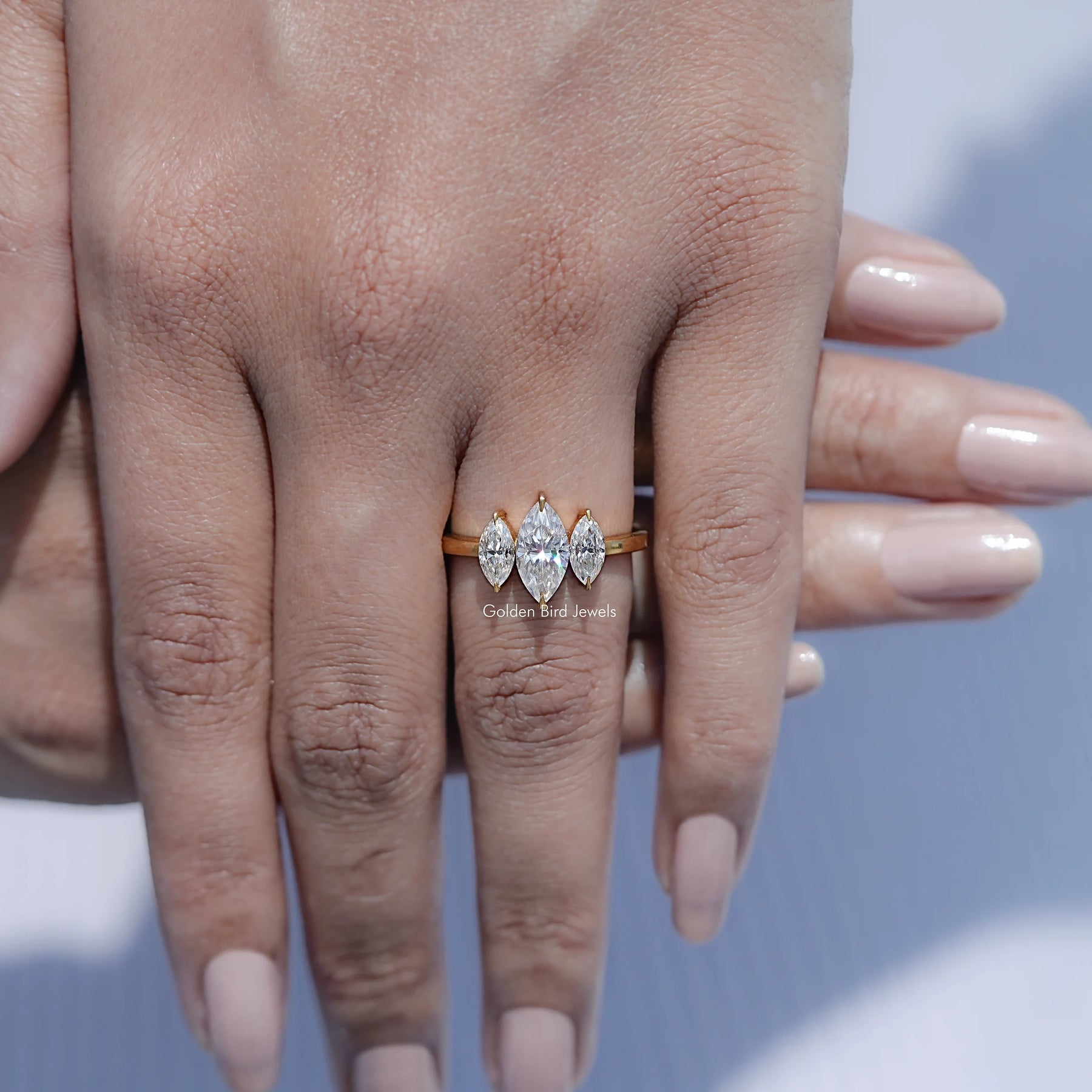 Marquise Moissanite Three Stone Engagement Ring