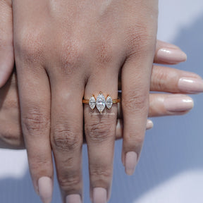 Marquise Moissanite Three Stone Engagement Ring